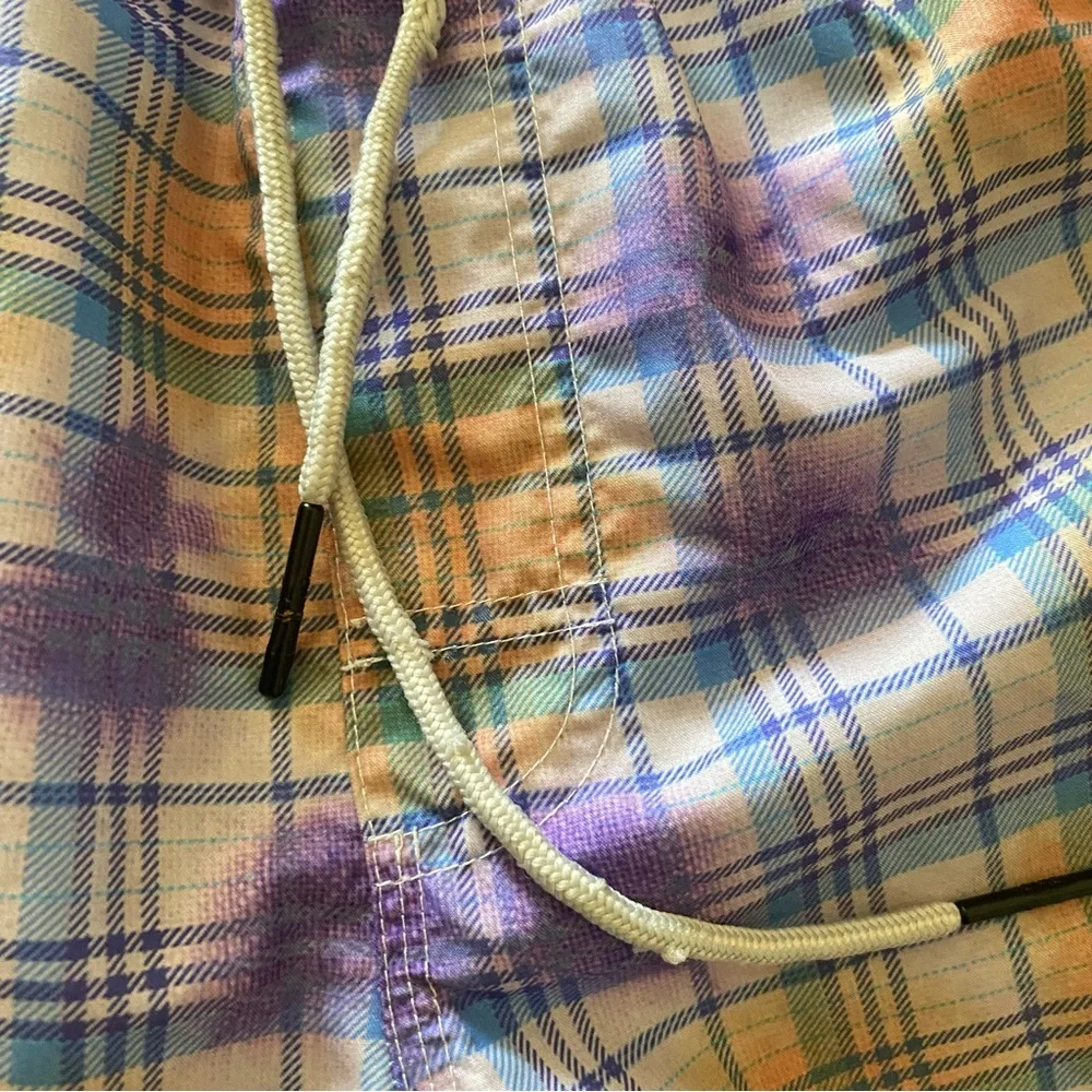 OAS TARTAN TIE DYED 4’ inch swim trunks pockets elastic drawstring waist M
